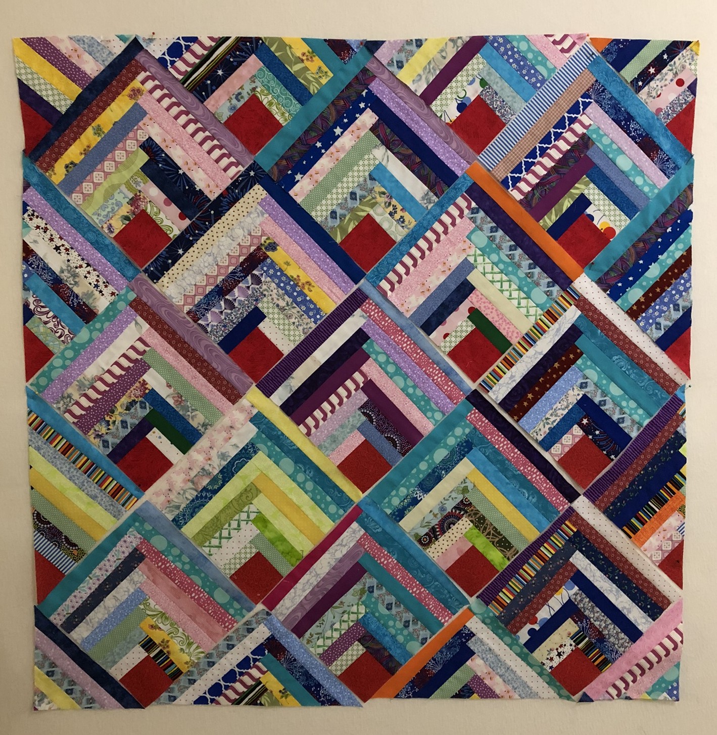 Scrappy diagonal quilt
